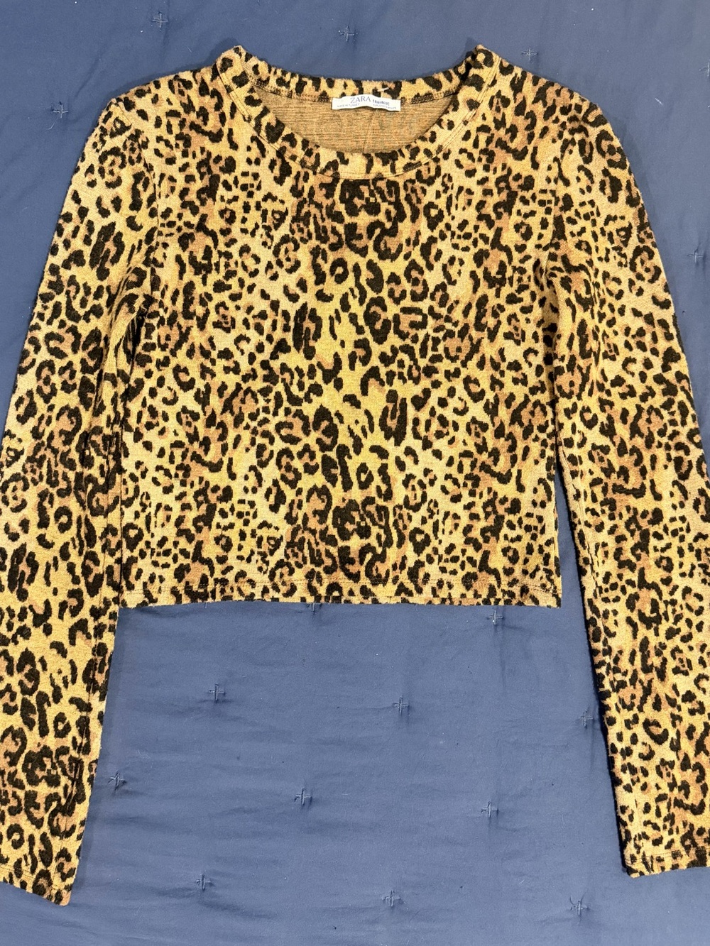Zara Leopard Print Long Sleeve Crewneck  Sweater Size S